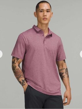Lululemon Evolution Short Sleeve Polo Shirt Men XL Heathered Vintage Plum Office